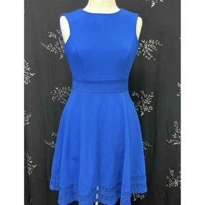 Calvin Klein Womens Royal Blue Sleeveless Mesh Hem Fit and Flare Dress Size 4
